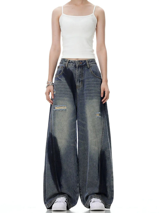 Trendy Personality Straight Leg Washed Jeans