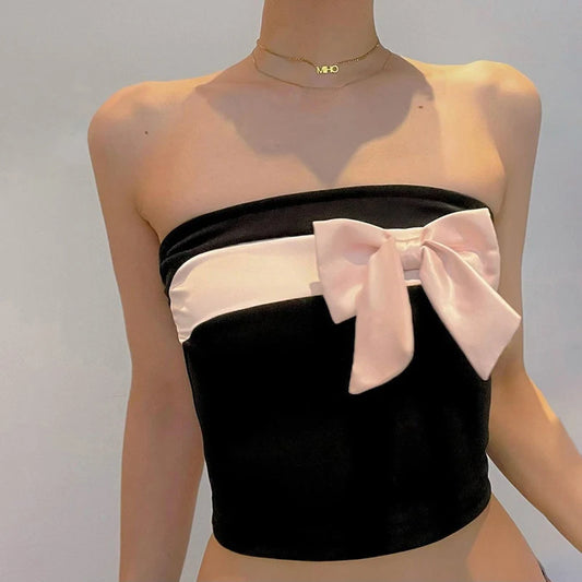 Vintage Gothic Black Bow Crop