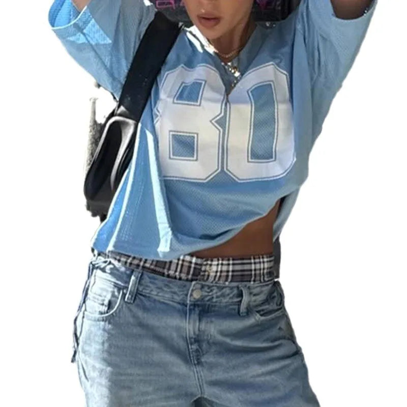 Stylish Number Print V-Neck Football T-Shirt