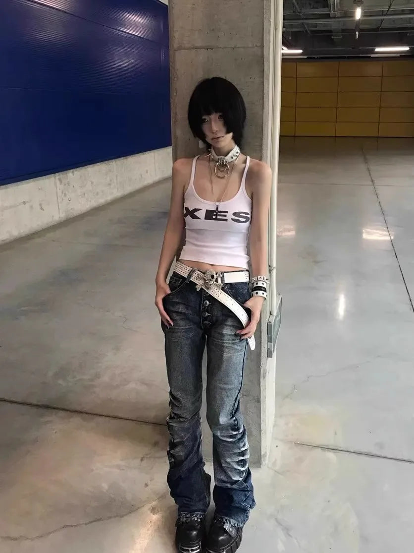 High Waist Washed Distressed Vintage Jeans
