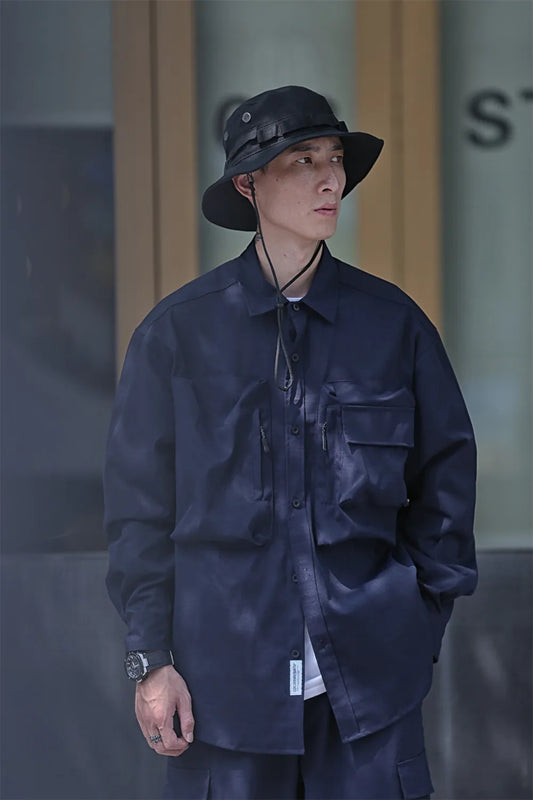 Solid Color Cargo Men Safari Shirt