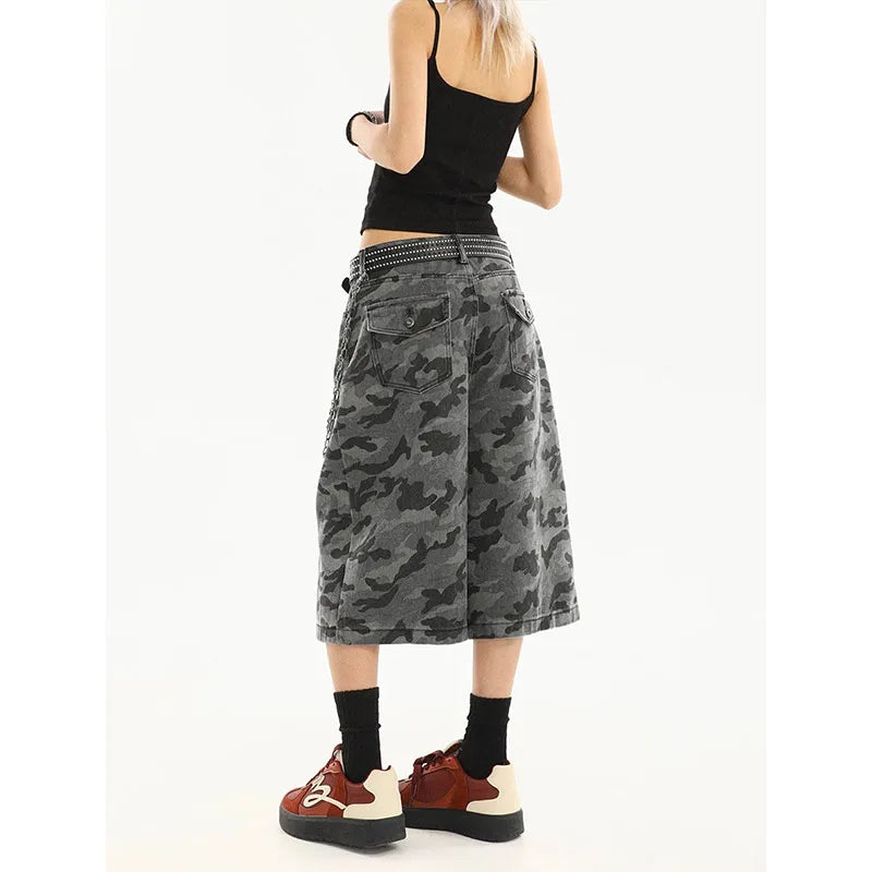 High Waist Camouflage Slim Fit Jorts