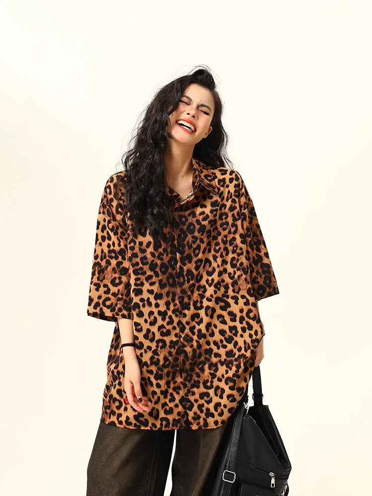 Leopard Print Retro Casual Short-Sleeve Shirt