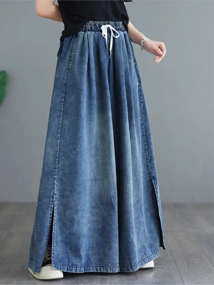 Elastic High Waist Wide Leg Jeans