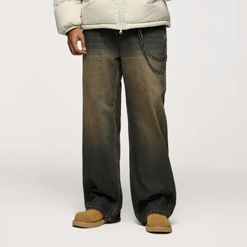 Retro Washed Stretch Straight Leg Jeans