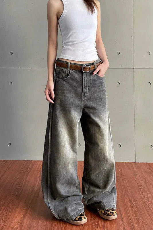 Vintage Grey High Waist Straight Jeans