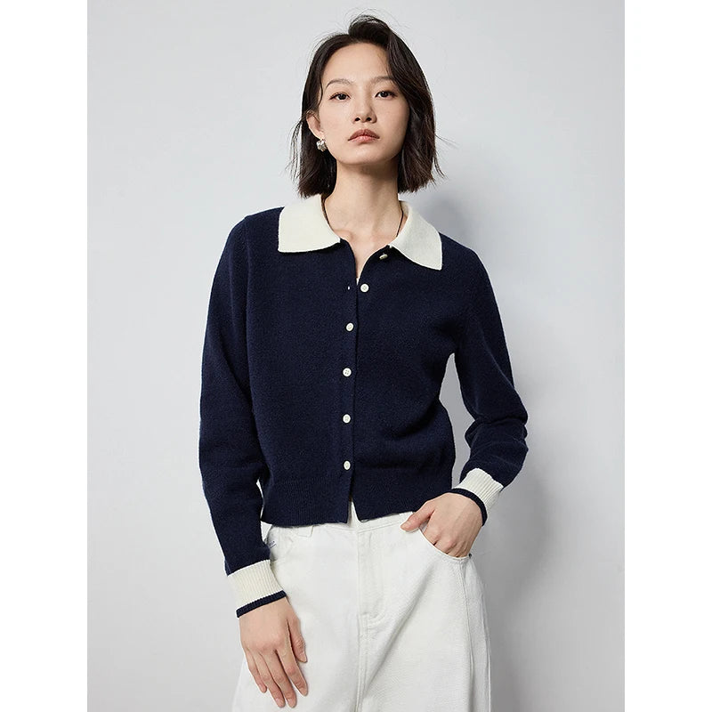 Elegant Contrast Color Knitted Cardigan Sweater