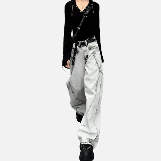 Vintage Grey High Waist Wide Jeans