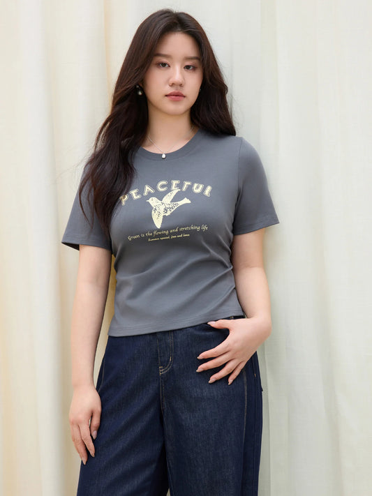 Stylish Printed Round Neck Plus T-Shirt