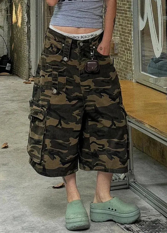 Camouflage Wide Leg Denim Jeans