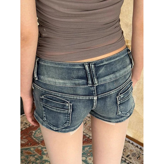 Washed High Waist Denim Shorts