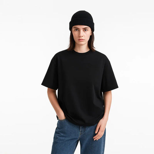 Black Minimalist Drop Shoulder Cotton T-Shirt