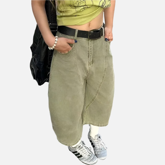 Vintage Green Y2K Baggy Loose Jorts