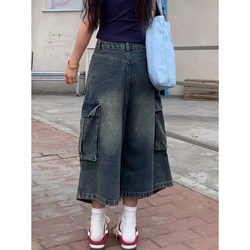 Vintage High Waist Blue Washed Jorts