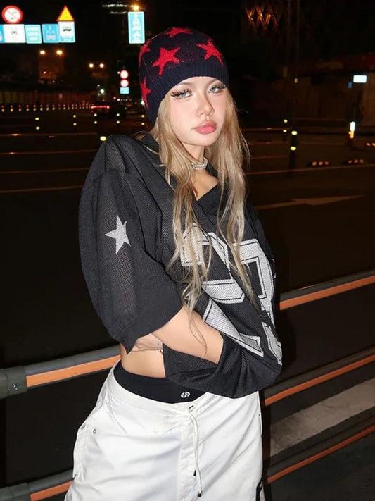 Vibrant V-Neck Oversized Crop T-Shirt