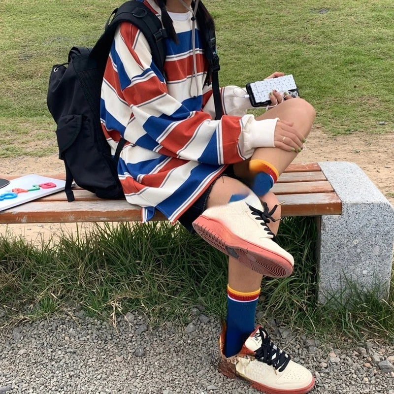 Striped Long Sleeve Cotton Hoodie Shirt