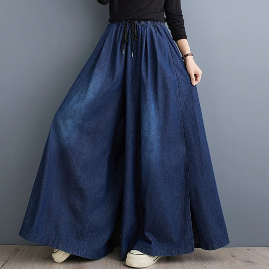 Elastic High Waist Wide Leg Jeans