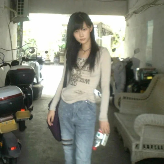 Vintage Japanese Y2K Letter Print T-Shirt