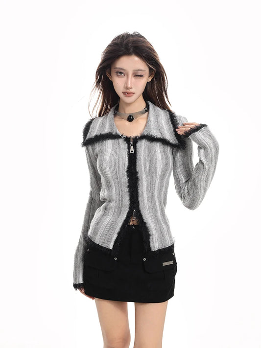 Stylish Knitted Zipper Cardigan Long Sleeve