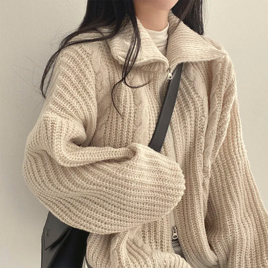 Cozy Oversized Knitted Zipper Cardigan Sweater