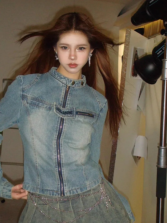 Slim Fit Denim Coat Burrs Jacket