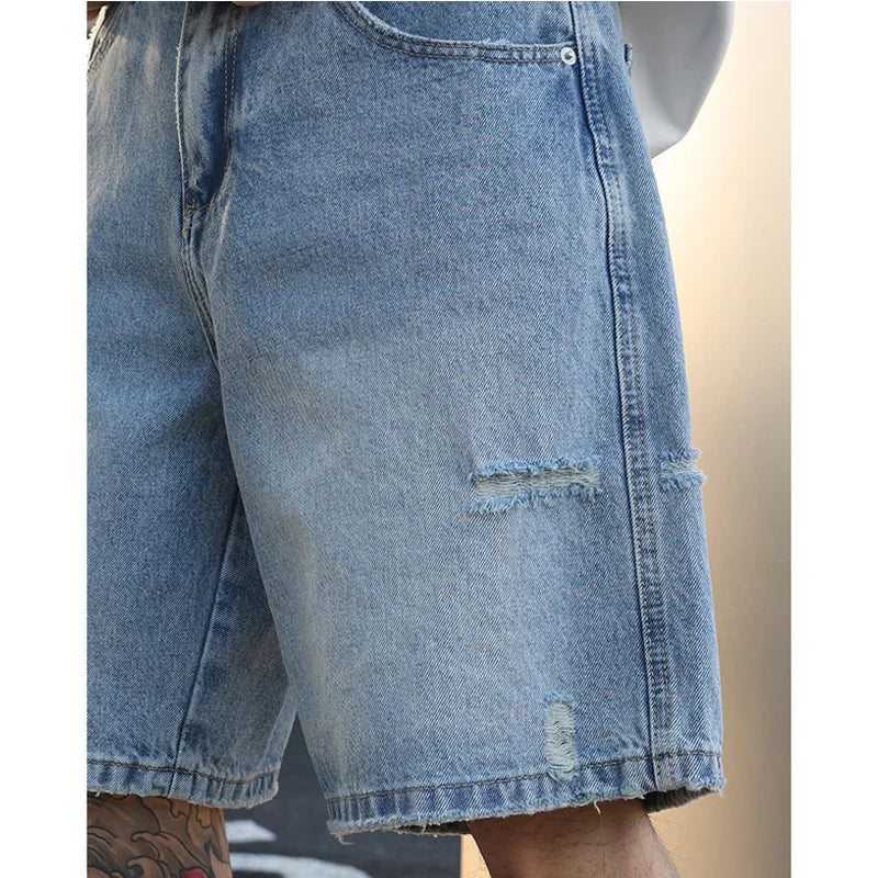 Loose Fit Washed Denim Shorts