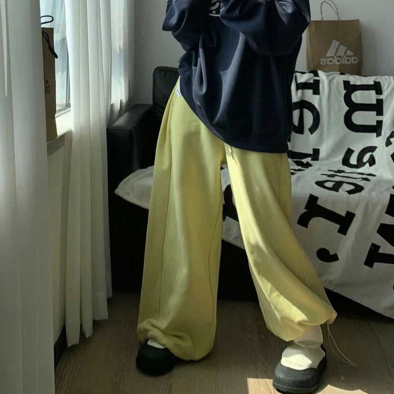 Black Oversized Fleece Joggers Wide Pants