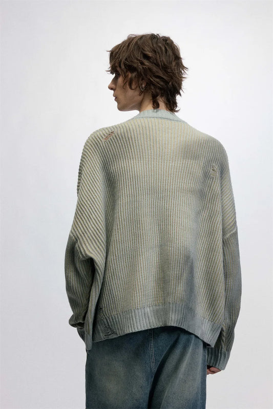 Ripped Embroidery Spray Paint Sweater Pullover