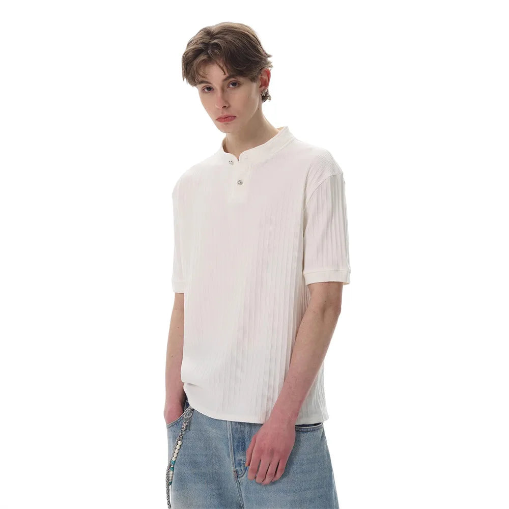 Classic Knit Henley Collar Casual T-Shirt