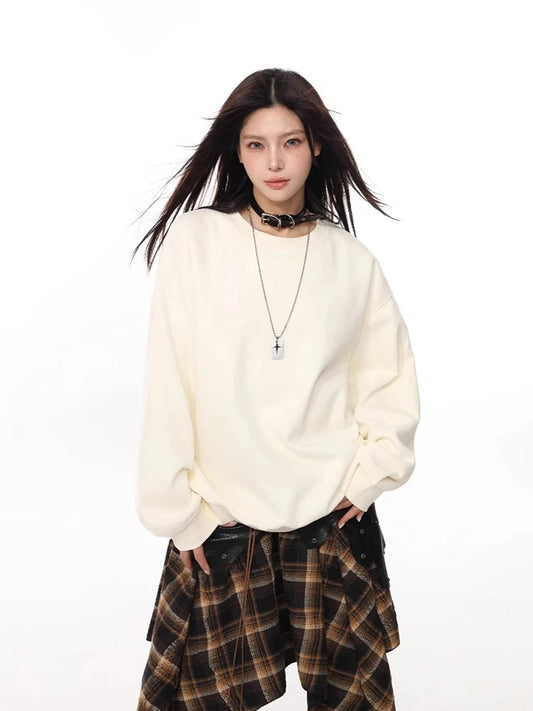 Versatile Loose Fit Solid Color Sweatshirt