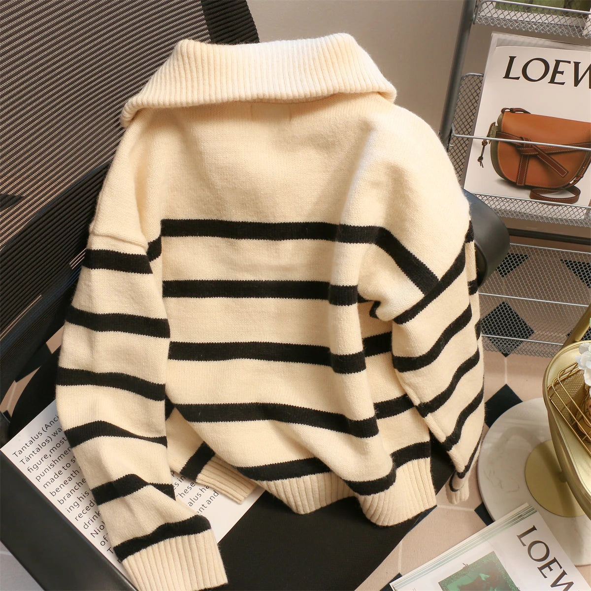 Cozy Oversized Knitted Zipper Pullover Sweater