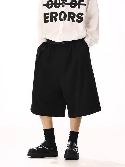 Black Wide Leg Suit Shorts