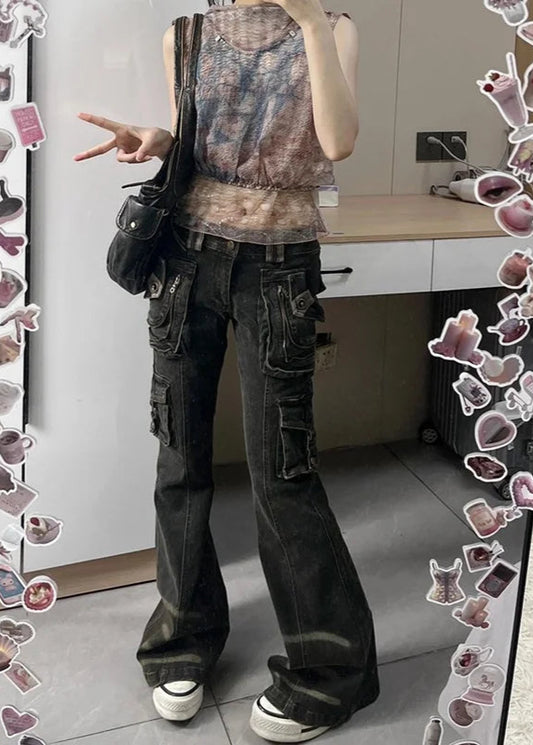 Autumn Vintage High Waist Black Jeans