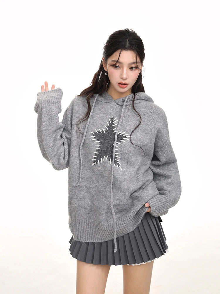 Cozy Oversized Star Print Hooded Sweater