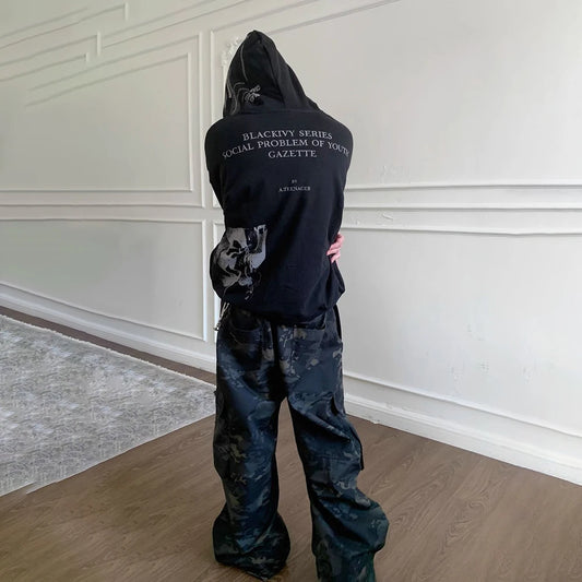 Gothic Punk Zipper Hoodie Autumn Shirt