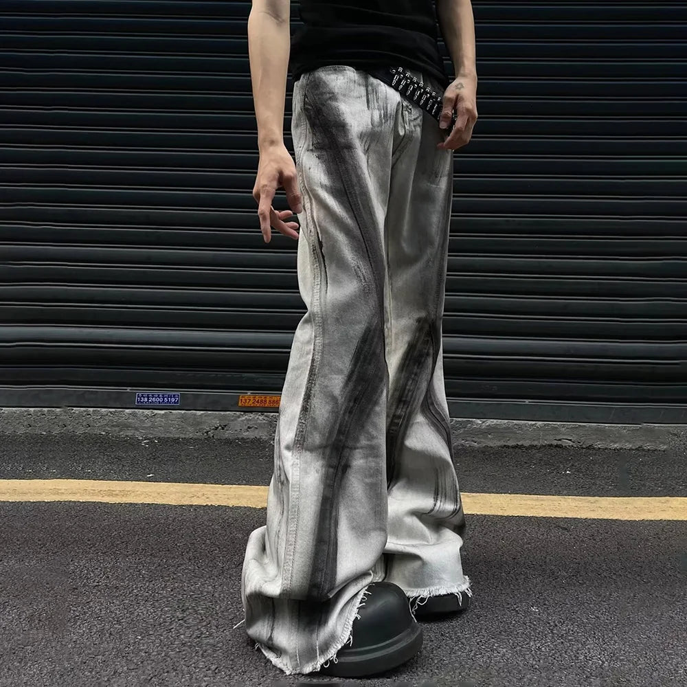 Retro Gradient Flared Denim Trousers Jeans