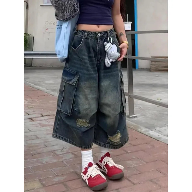 Vintage High Waist Blue Washed Jorts