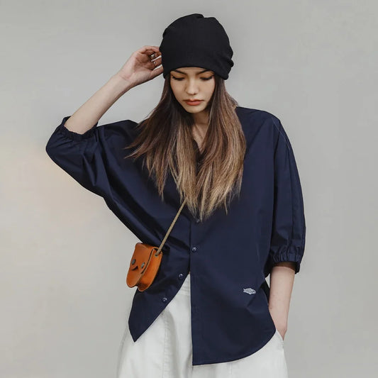 Breathable Loose Batwing Stand Collar Shirt