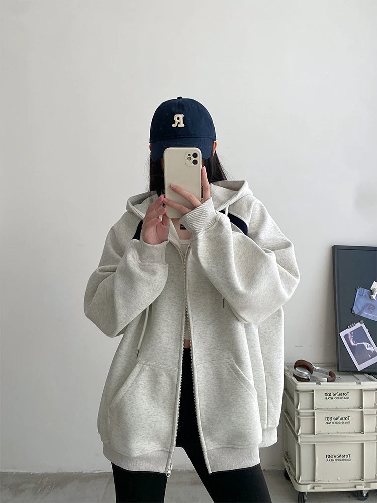 Cozy Oversized Drawstring Hooded Zip-Up Sweatshirt