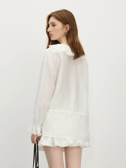 Elegant Ruffle Sleeve Blouse with Botanical