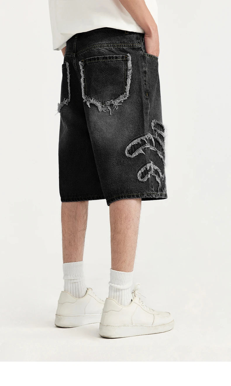 Vintage Patchwork Distressed Denim Cropped Shorts