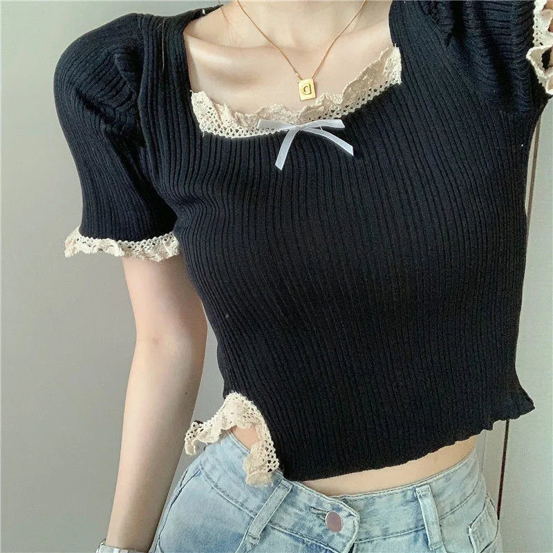 Spicy Girl Square Neck Lace Shirt