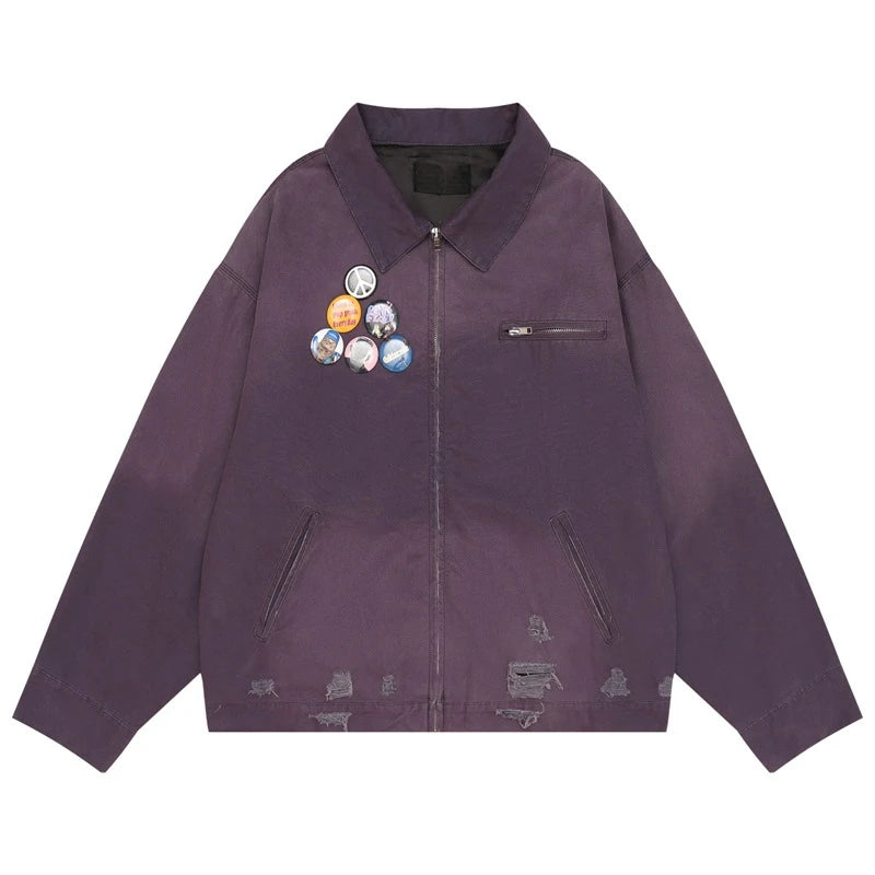 Distressed Washed Ripped Varsity Jacket