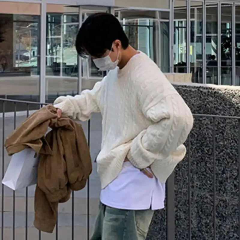 Korean Style Round Collar Sweaters Pullovers