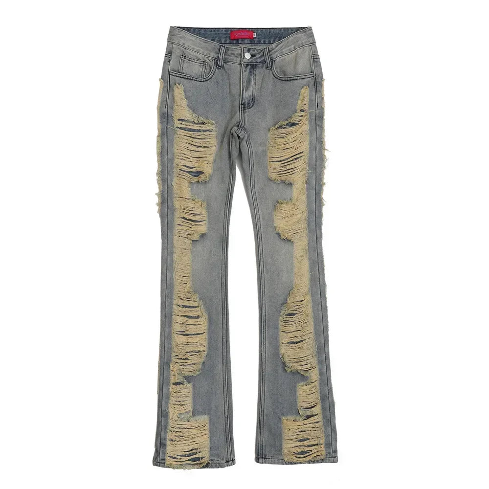 Distressed Ripped Cargo Flare Jeans