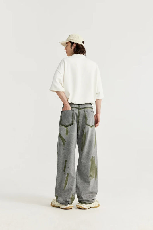 Hand-Painted Wide Leg Denim Trousers Jeans