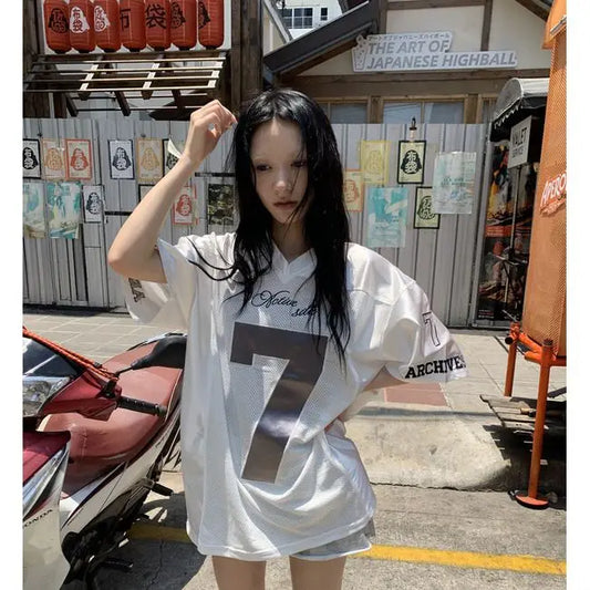 Silvery Oversize Hip Hop Graphic T-Shirt