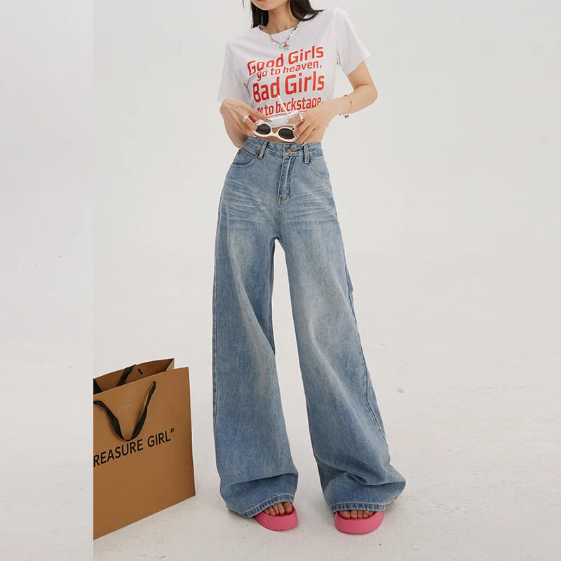 Retro Washed Loose Straight Leg Jeans