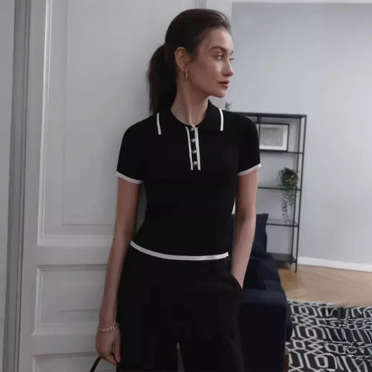 Elegant Slim Knitted Patchwork Sweater