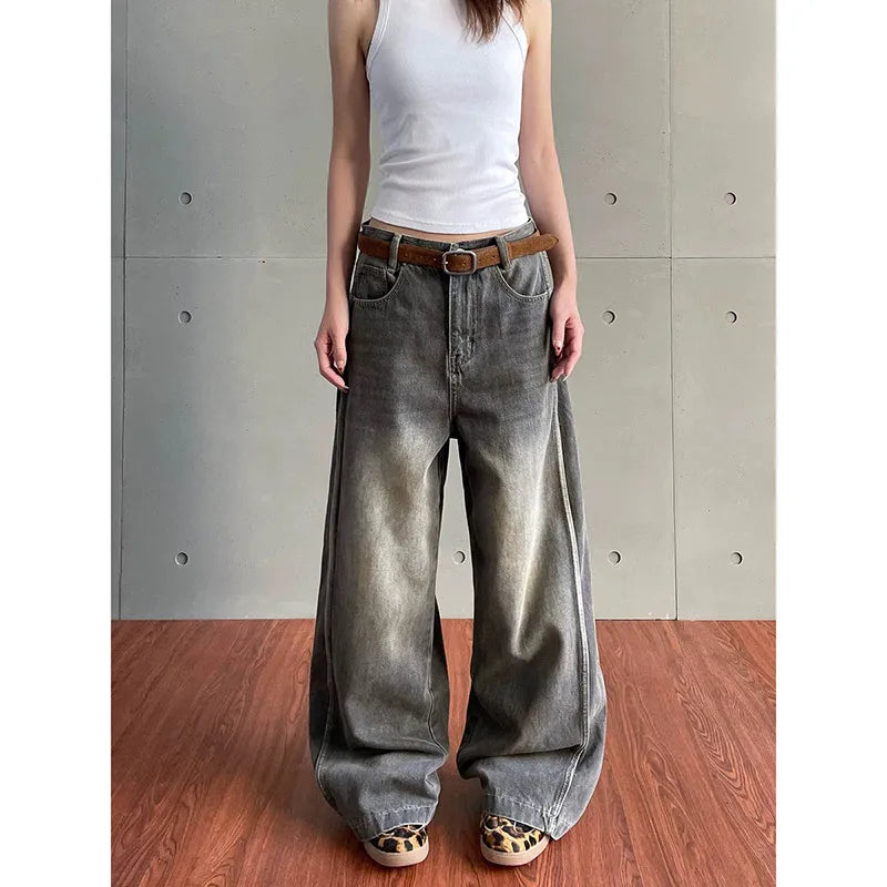 Vintage Grey High Waist Straight Jeans